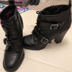 Madden Girl black lace-up and buckle heeled boots